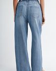 Medium Indigo Denim Adjustable Waist Wide Leg Jean