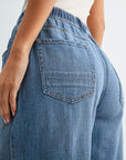 Medium Indigo Denim Adjustable Waist Wide Leg Jean