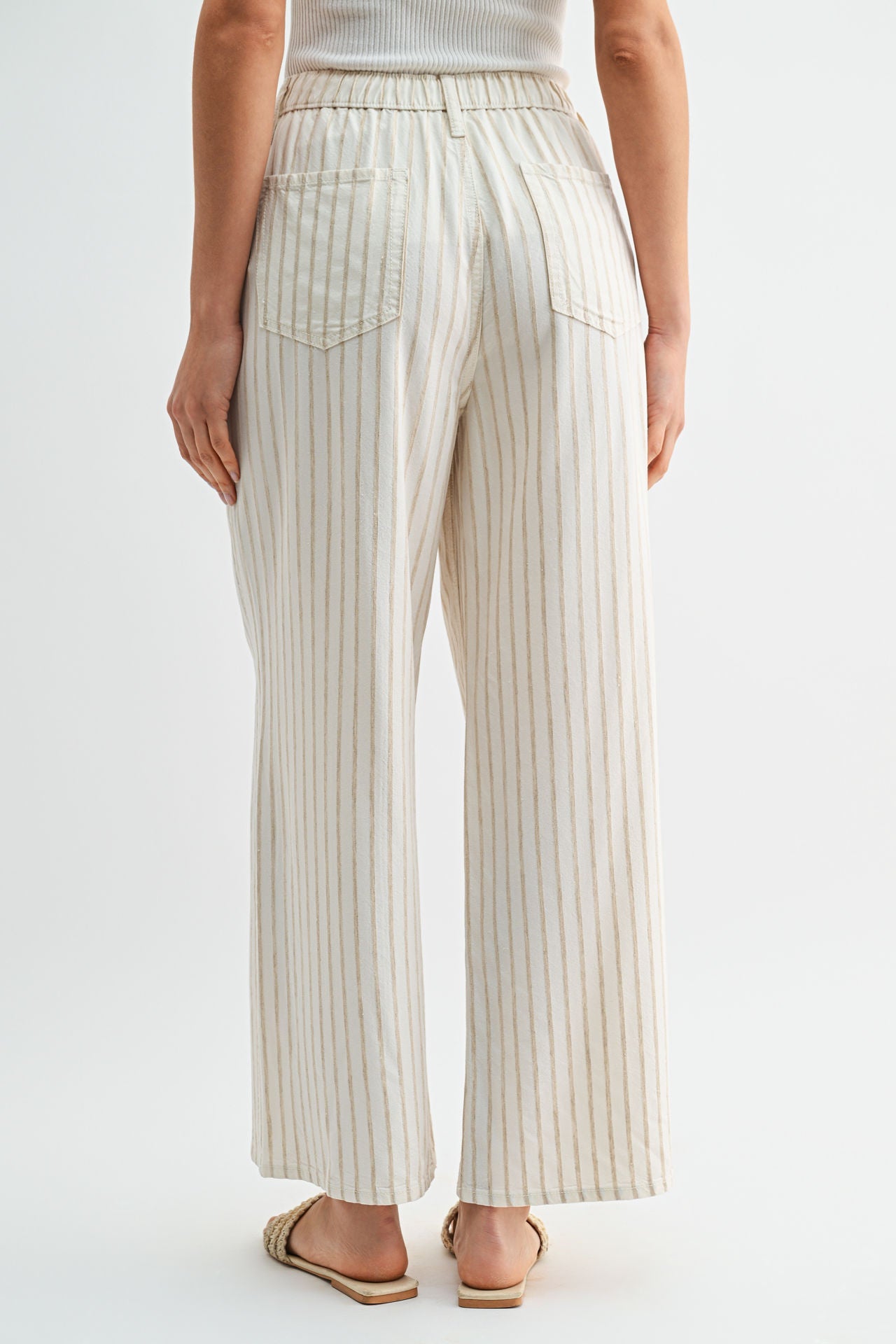 Cream Adjustable Waist Wide Leg