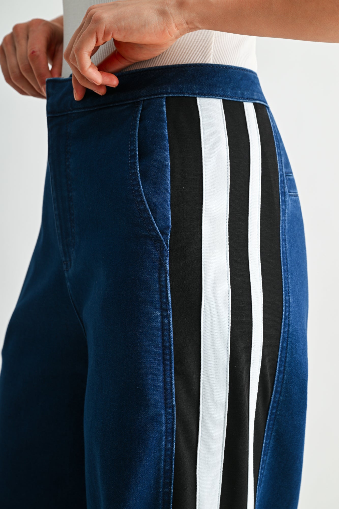 Indigo Athletic Striped Wide Leg Jean