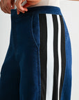 Indigo Athletic Striped Wide Leg Jean