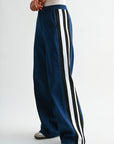 Indigo Athletic Striped Wide Leg Jean
