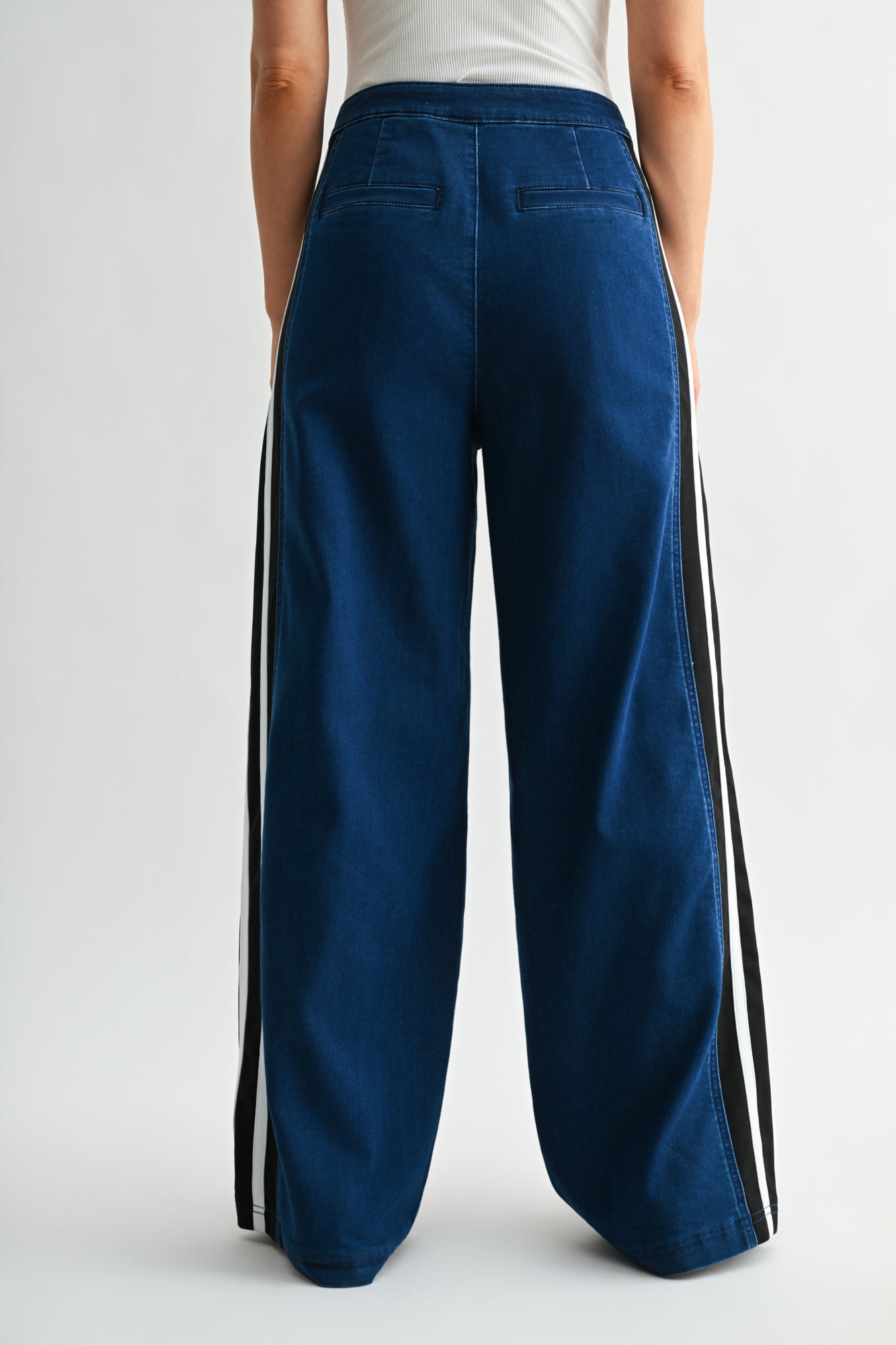 Indigo Athletic Striped Wide Leg Jean