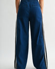 Indigo Athletic Striped Wide Leg Jean