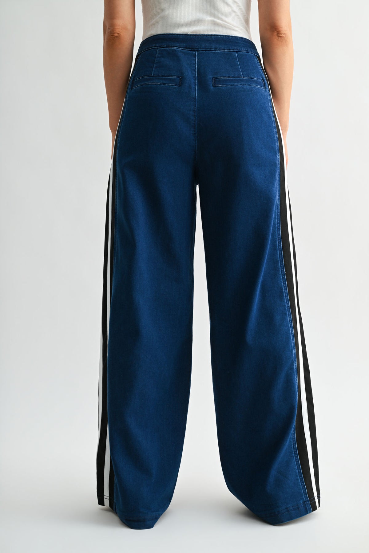 Indigo Athletic Striped Wide Leg Jean