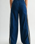 Indigo Athletic Striped Wide Leg Jean