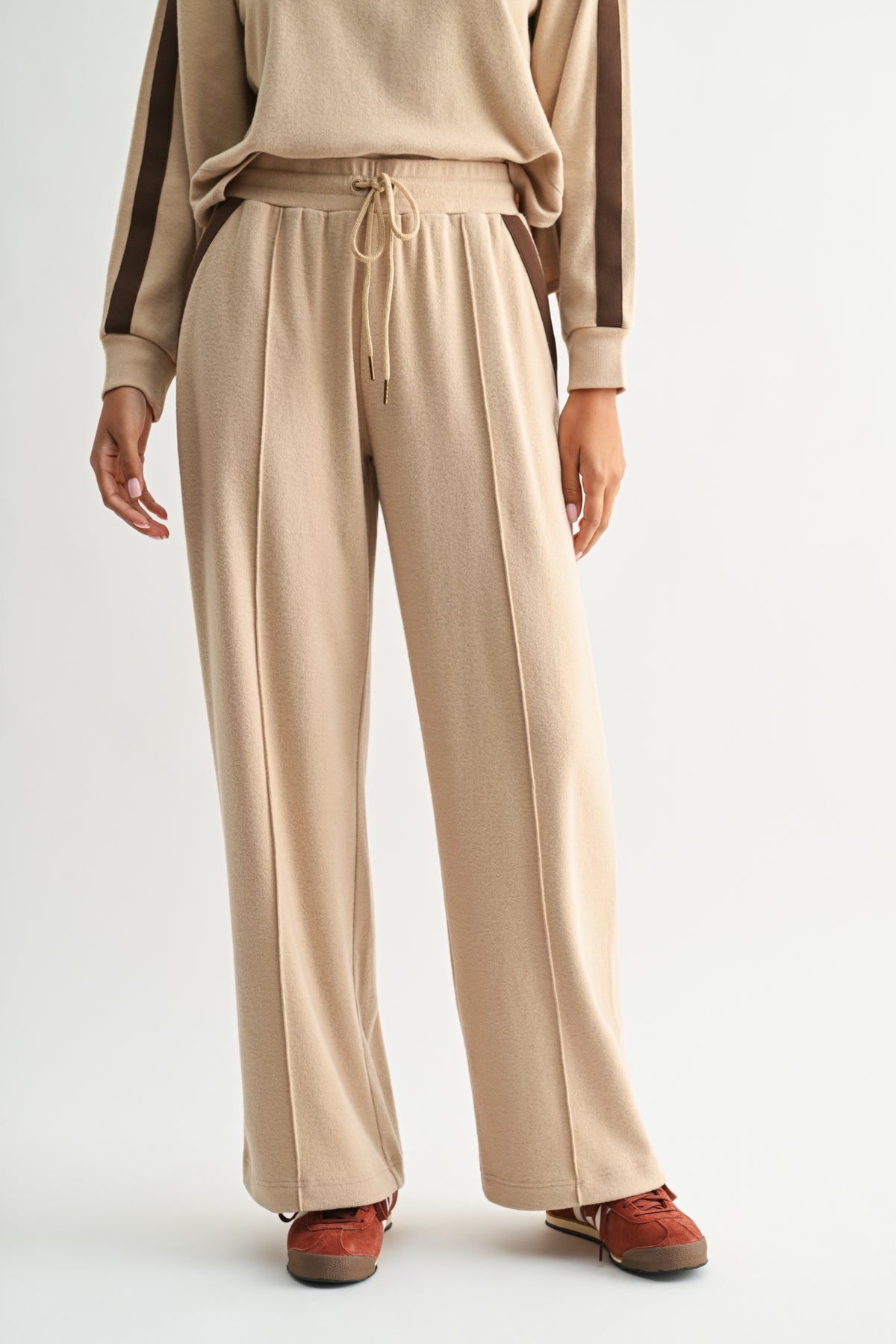 Tan Petite Pintuck Track Lounge Pant