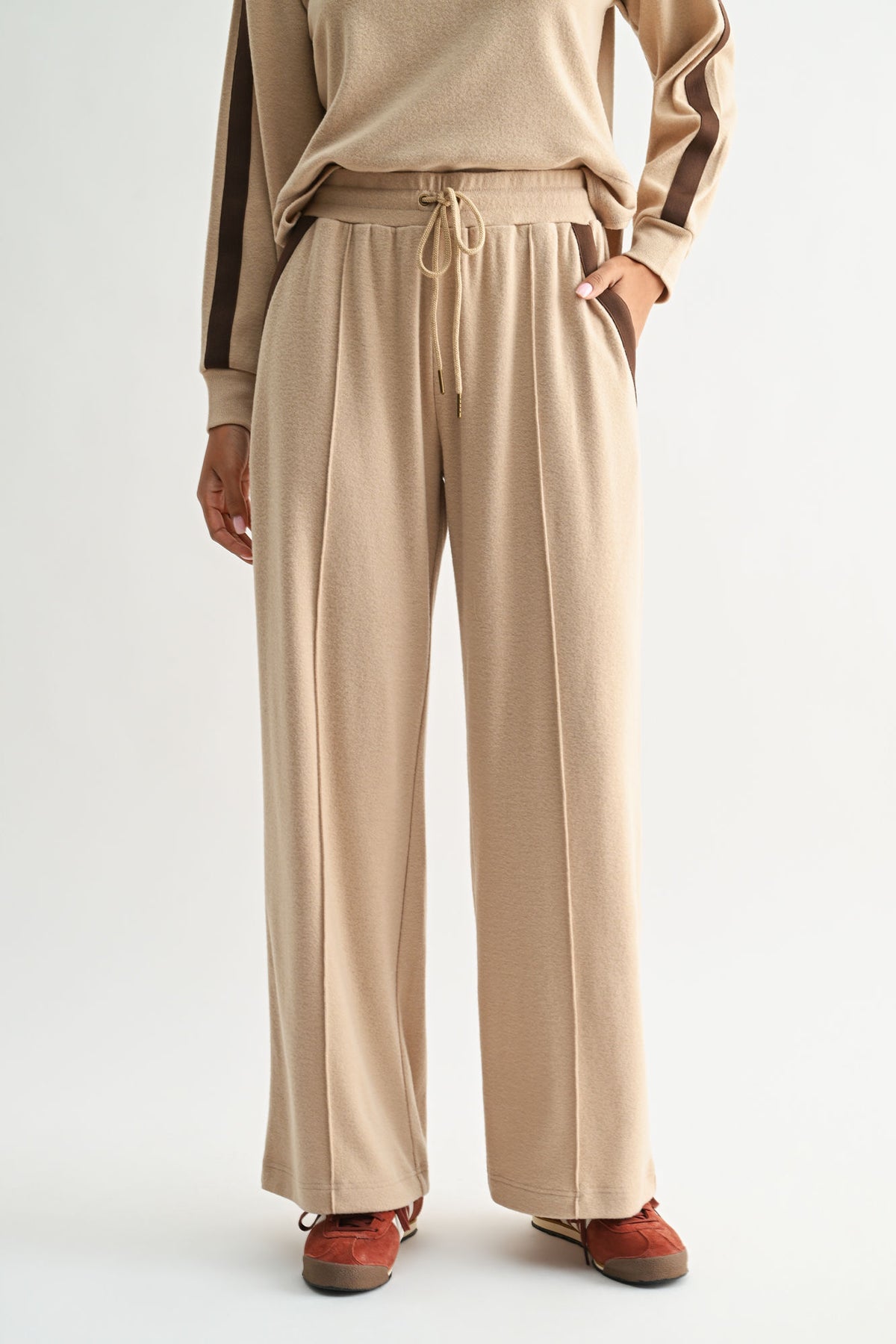 Tan Pintuck Track Lounge Pant