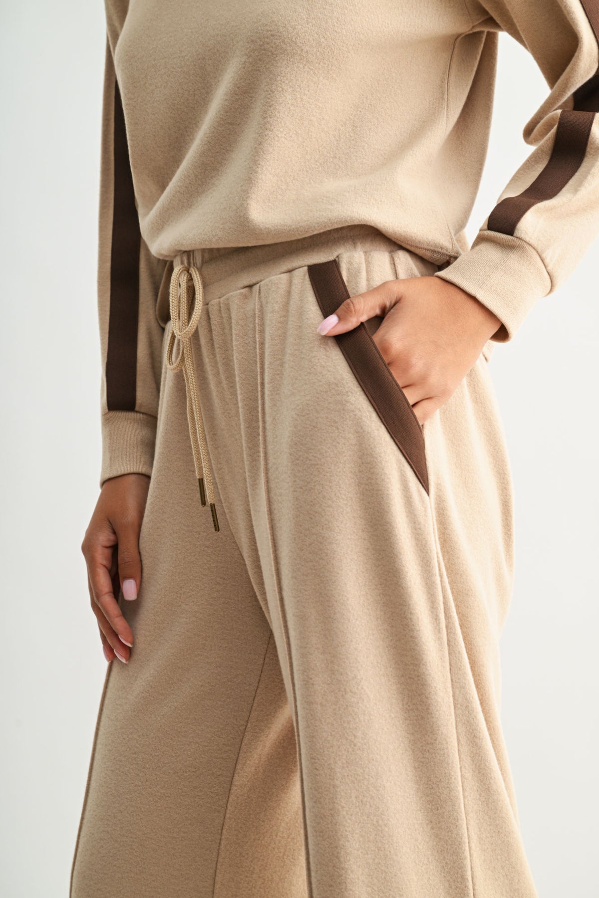 Tan Pintuck Track Lounge Pant