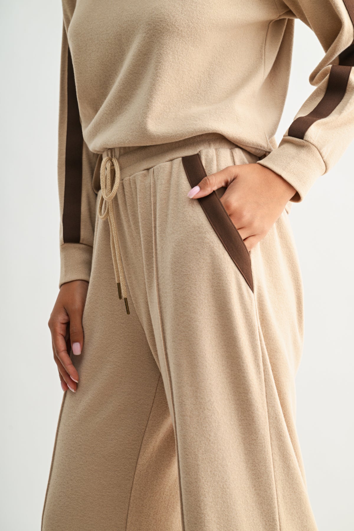 Tan Petite Pintuck Track Lounge Pant