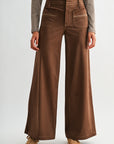 Brown Faux Suede Patch Pocket Wide Leg