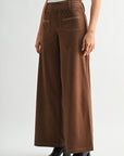 Brown Faux Suede Patch Pocket Wide Leg