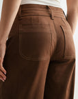Brown Faux Suede Patch Pocket Wide Leg