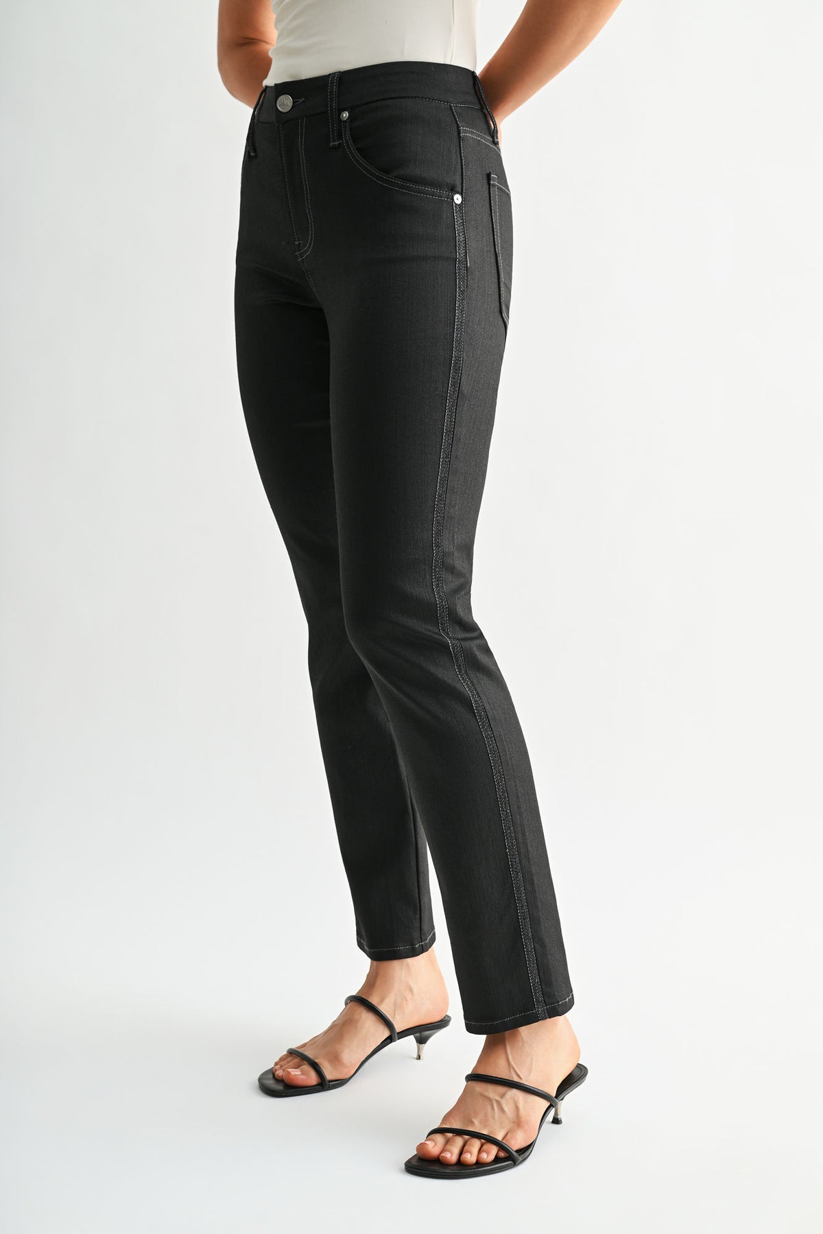 Black Plus-Size Tapered Leg Jean w/ Metallic Stripe