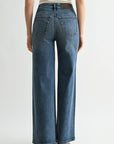 Medium Indigo Studded and Embroidered Wide Leg Jean