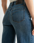 Medium Indigo Studded and Embroidered Wide Leg Jean