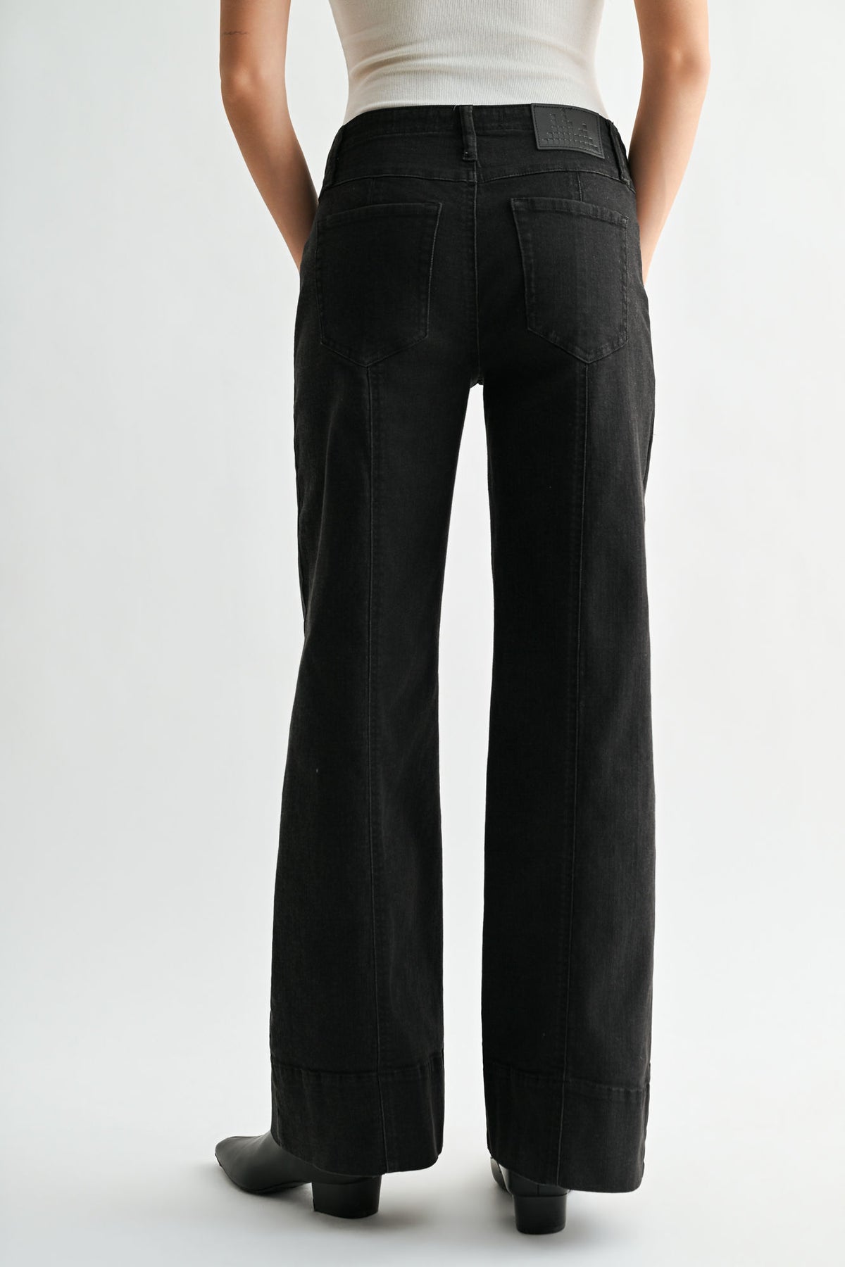 Black Seamed Wide Leg Pant