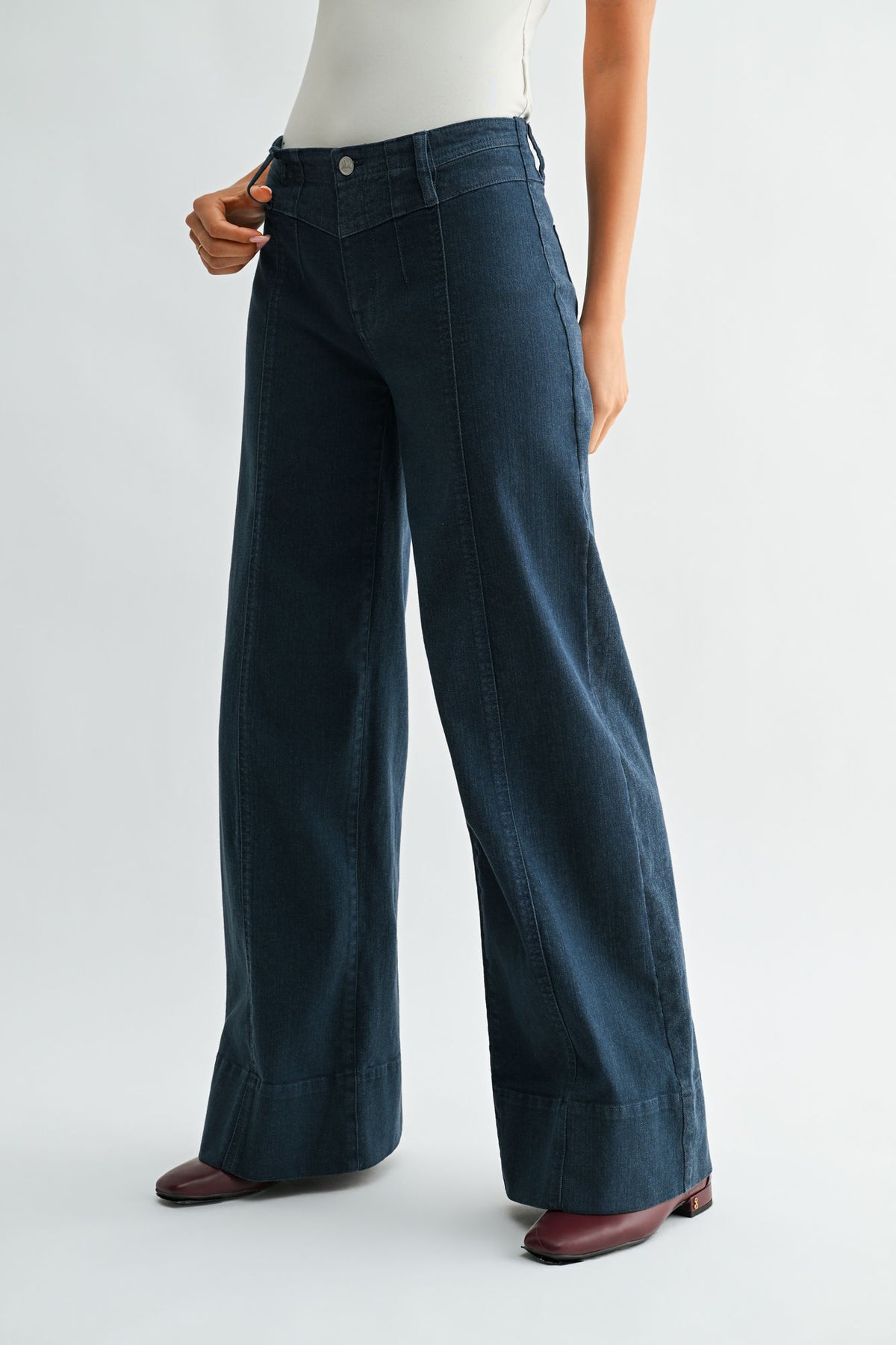 Navybean Seamed Wide Leg Pant