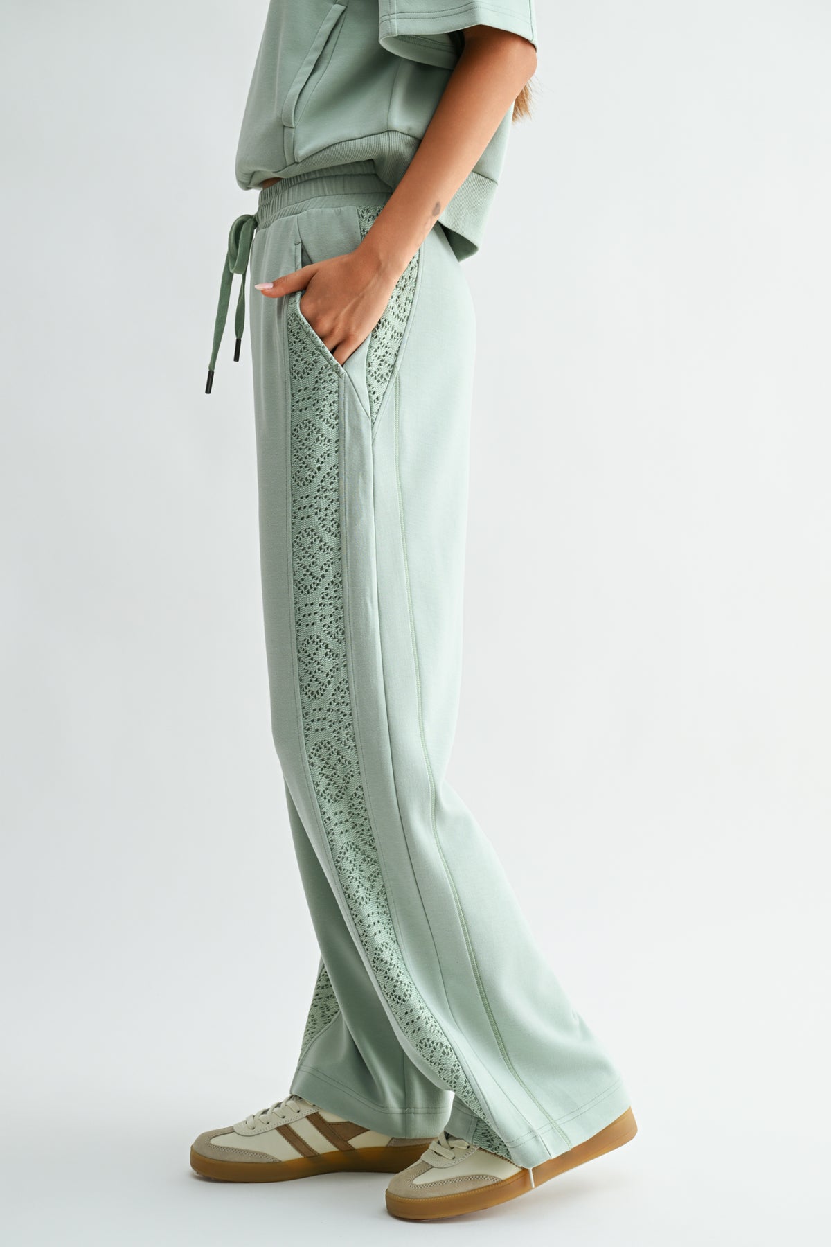 Soft Sage Lace Mixed Lounge Pant