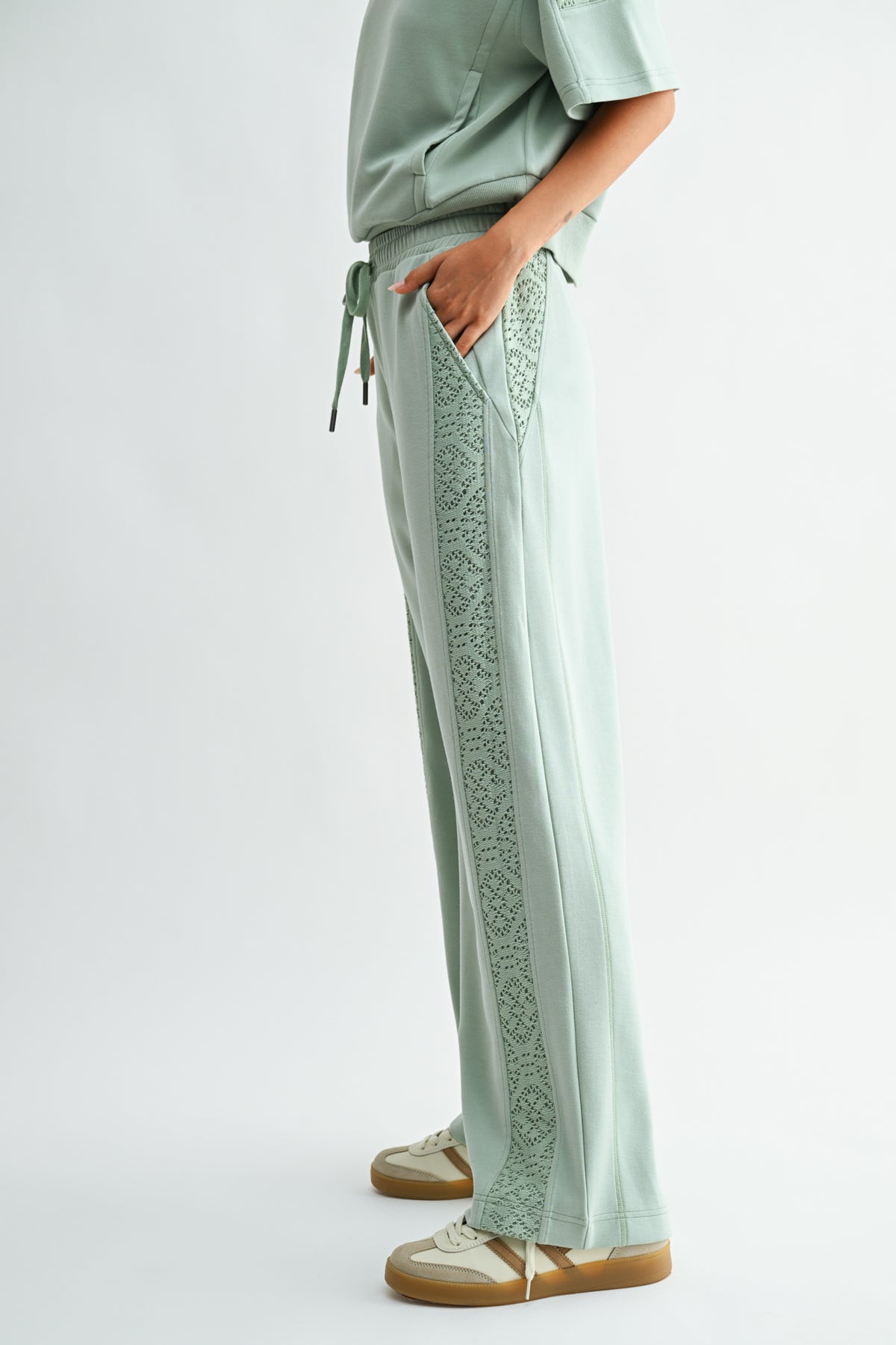 Soft Sage Petite Lace Mixed Lounge Pant