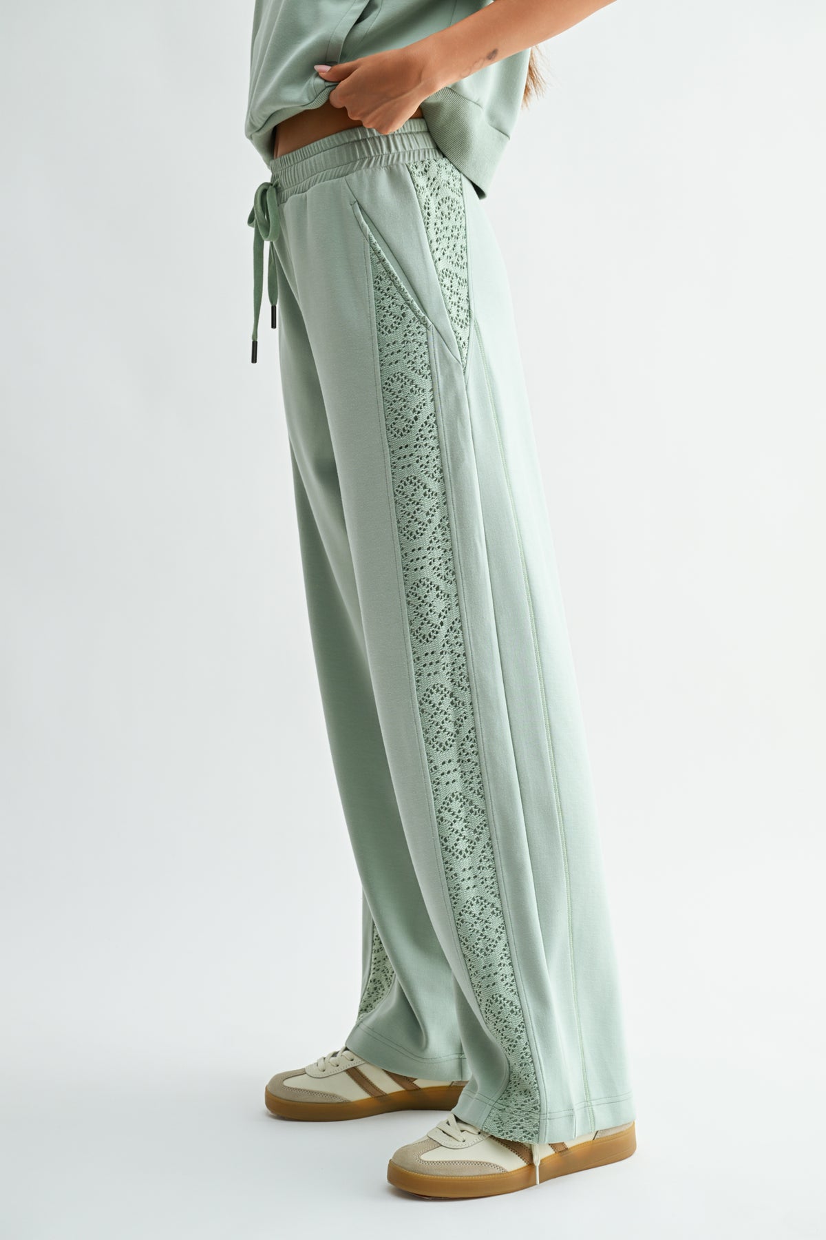 Soft Sage Plus-Size Lace Mixed Lounge Pant