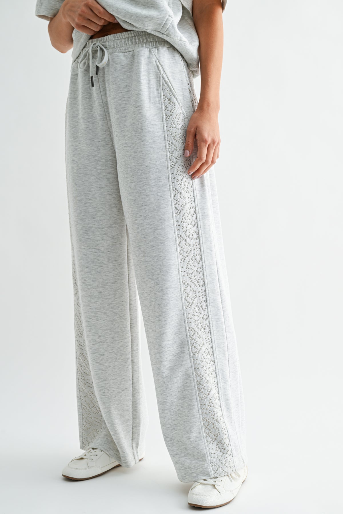 Heather Grey Petite Lace Mixed Lounge Pant