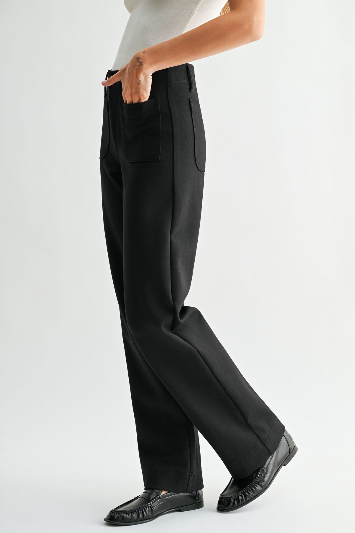 Black Patch Pocket Straight Leg Pant