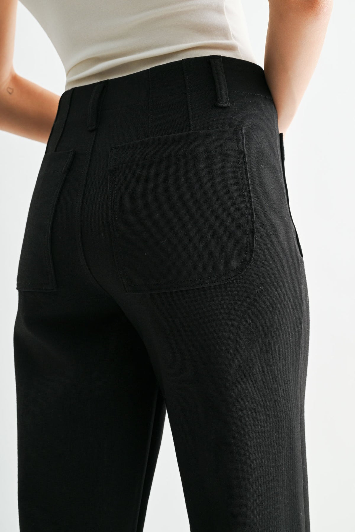 Black Patch Pocket Straight Leg Pant