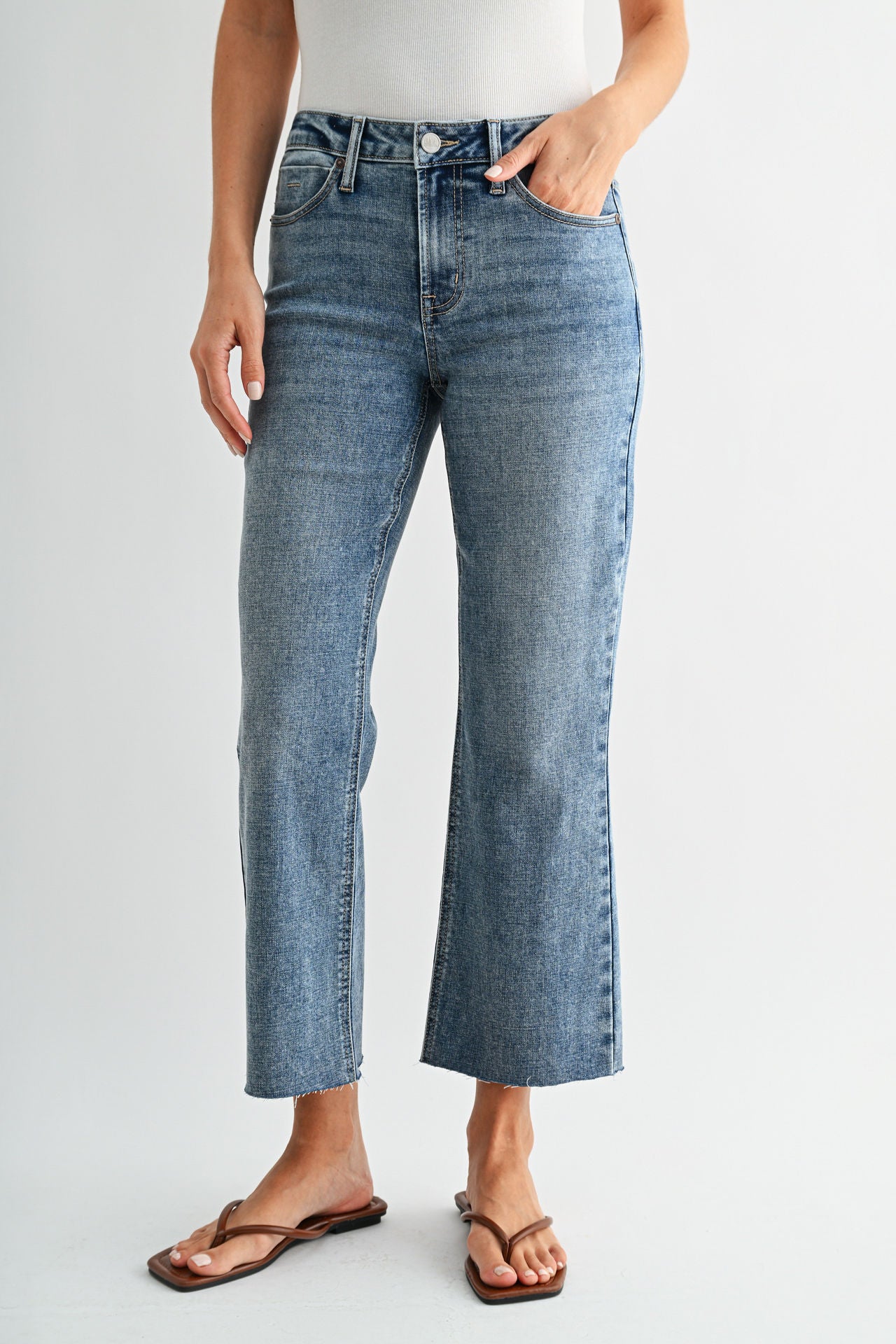 Vintage Whisker Cropped Flare Leg Jeans