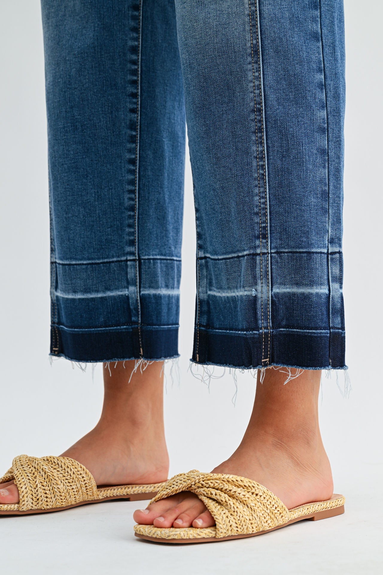 Medium Indigo Denim Release Hem Crop Straight Leg
