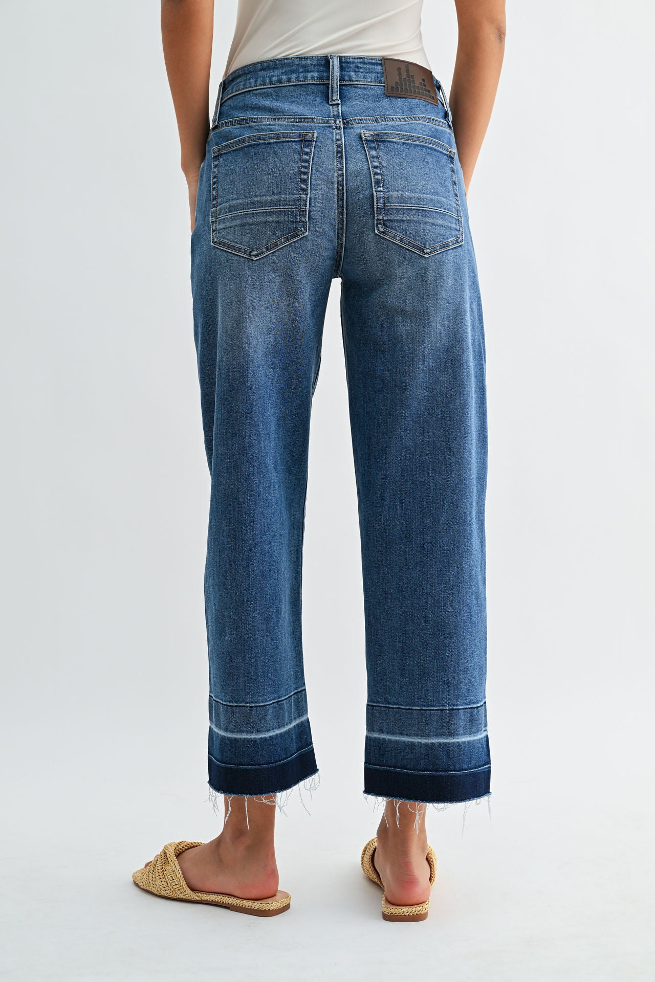 Medium Indigo Denim Release Hem Crop Straight Leg