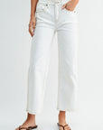 Ivory Denim Embroidered Straight Leg Crop Jean- White
