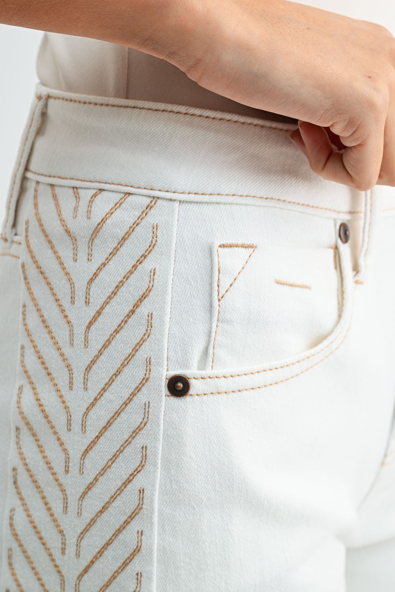 Ivory Denim Embroidered Straight Leg Crop Jean- White