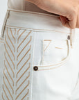 Ivory Denim Embroidered Straight Leg Crop Jean- White