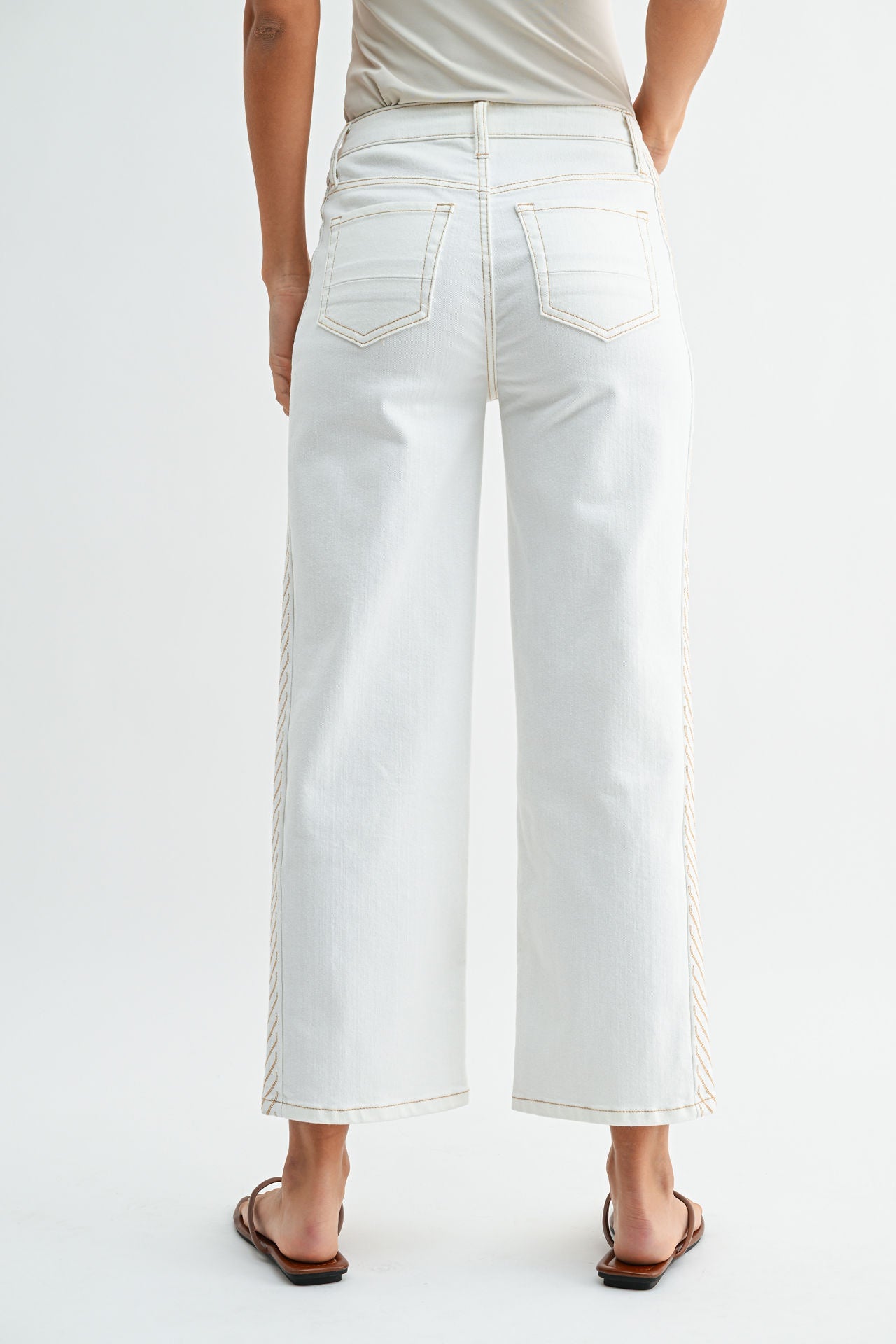 Ivory Denim Embroidered Straight Leg Crop Jean- White