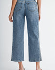 Medium Indigo Denim Embroidered Straight Leg Crop Jean