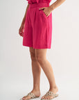 Bright Rose Pleated Bermuda Short