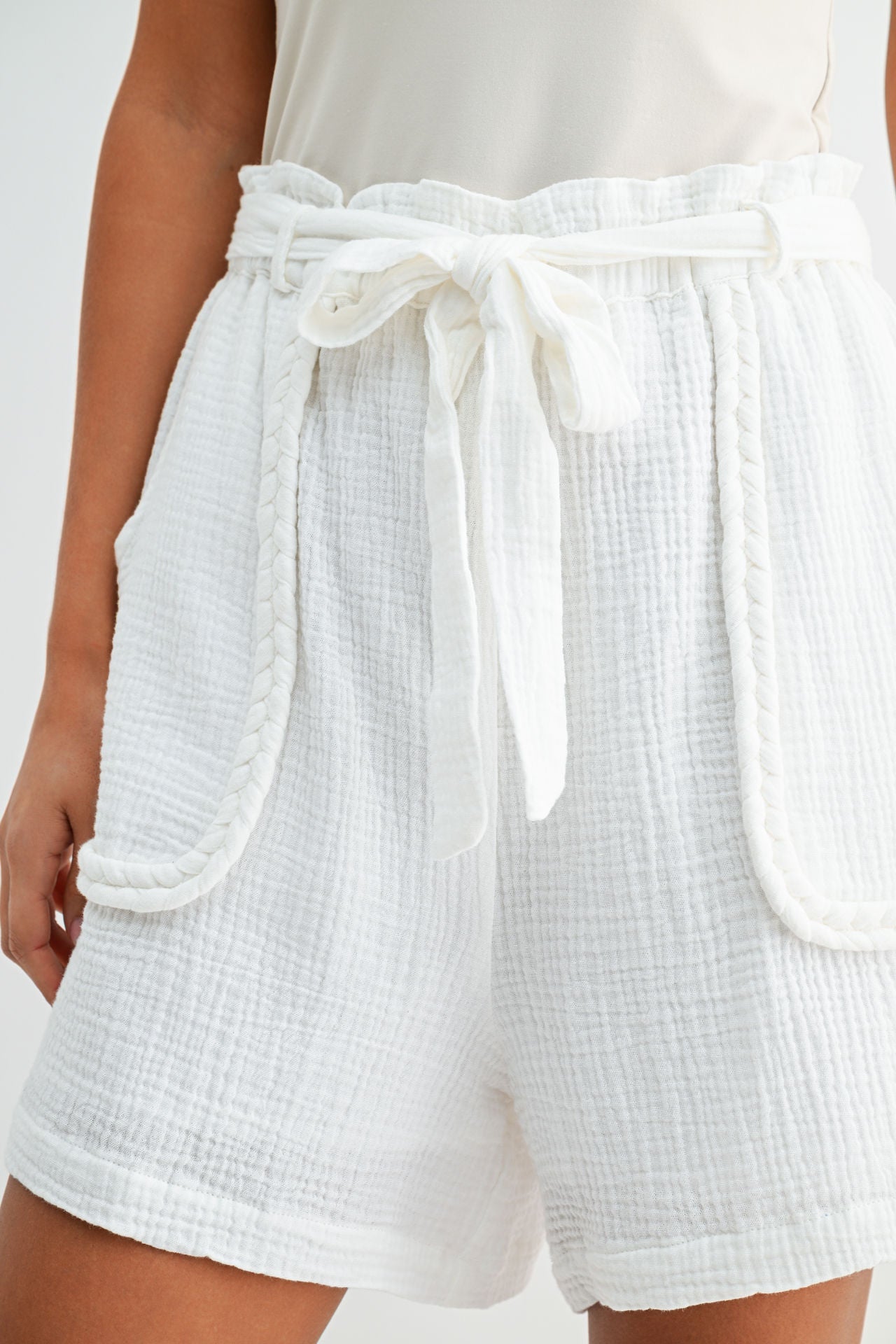 White Braided Pocket Short