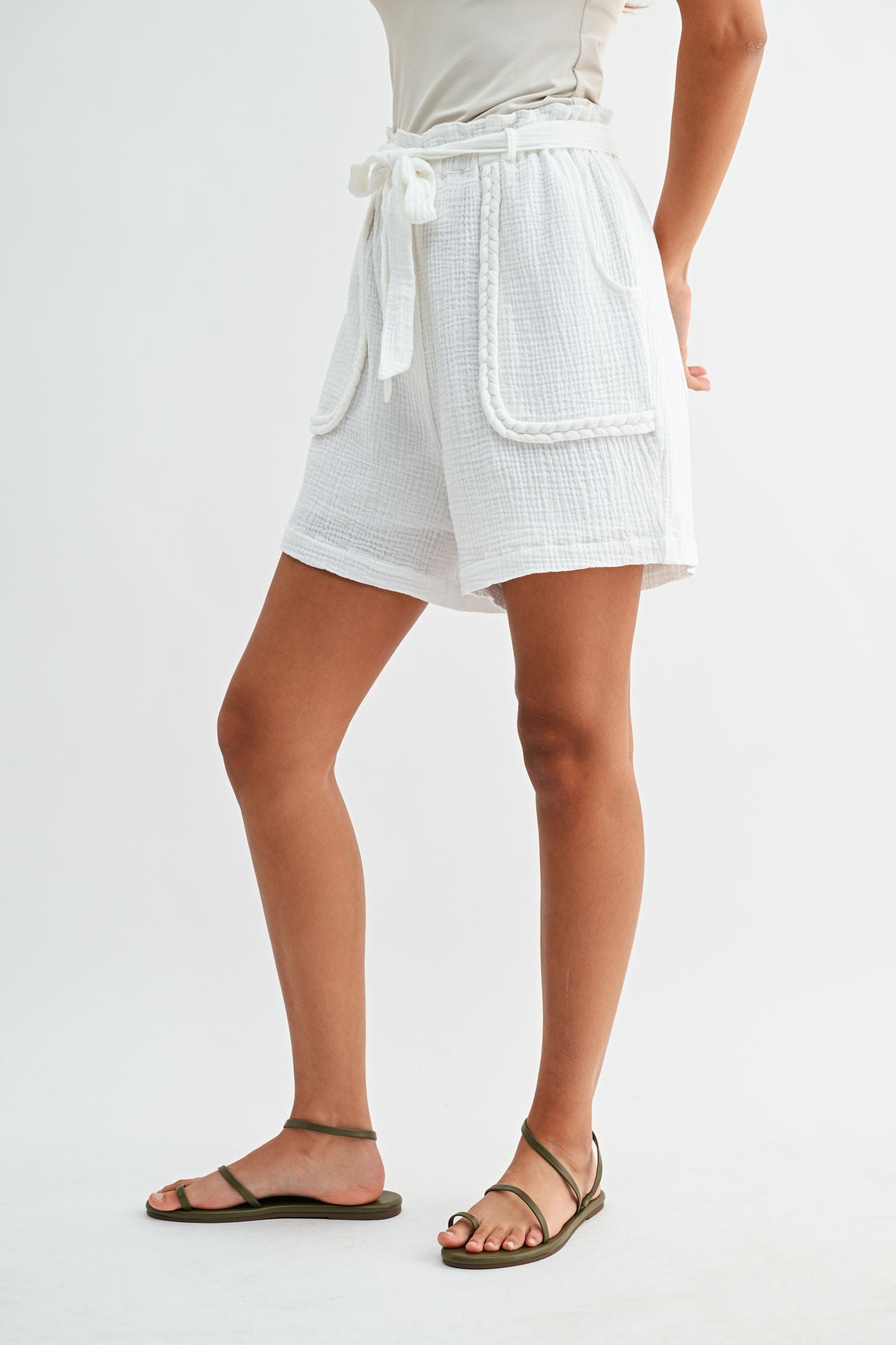 White Braided Pocket Short