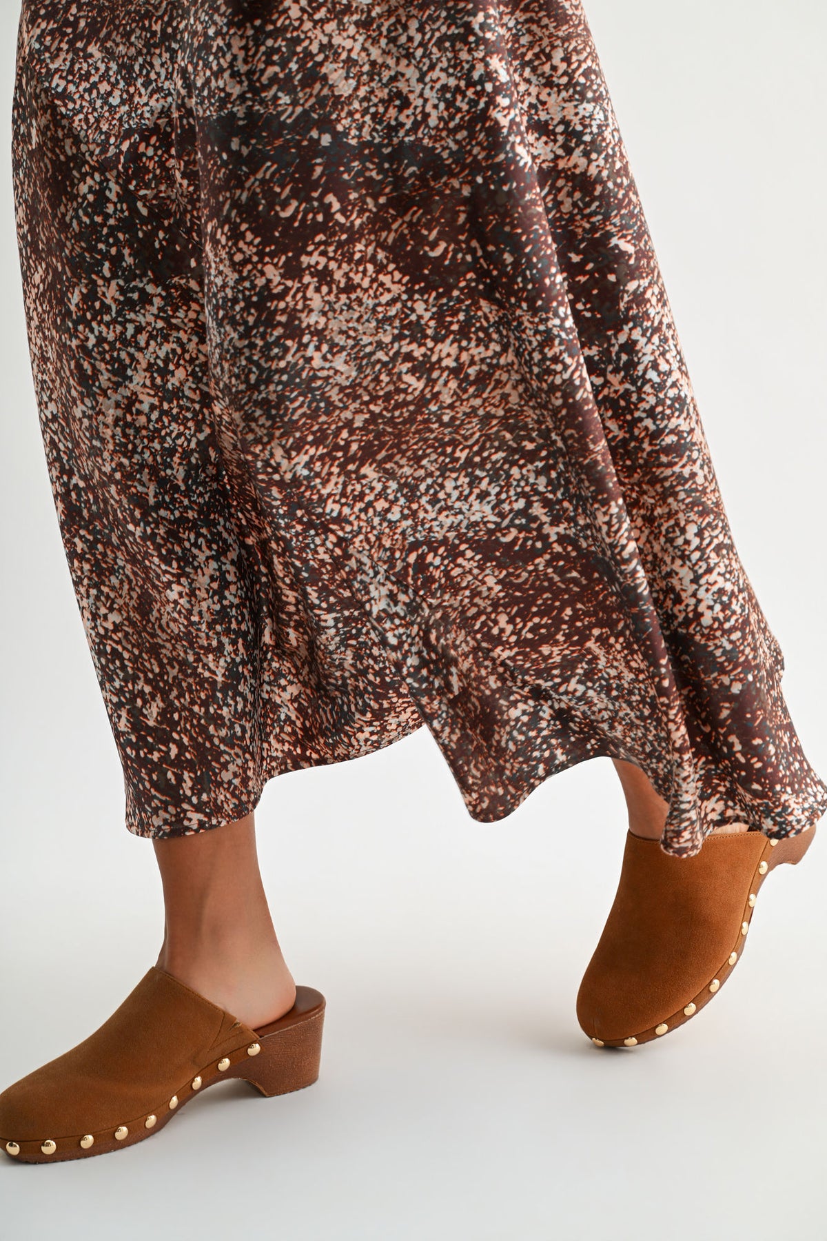 Brown Multi abstract animal print savoy bias maxi skirt