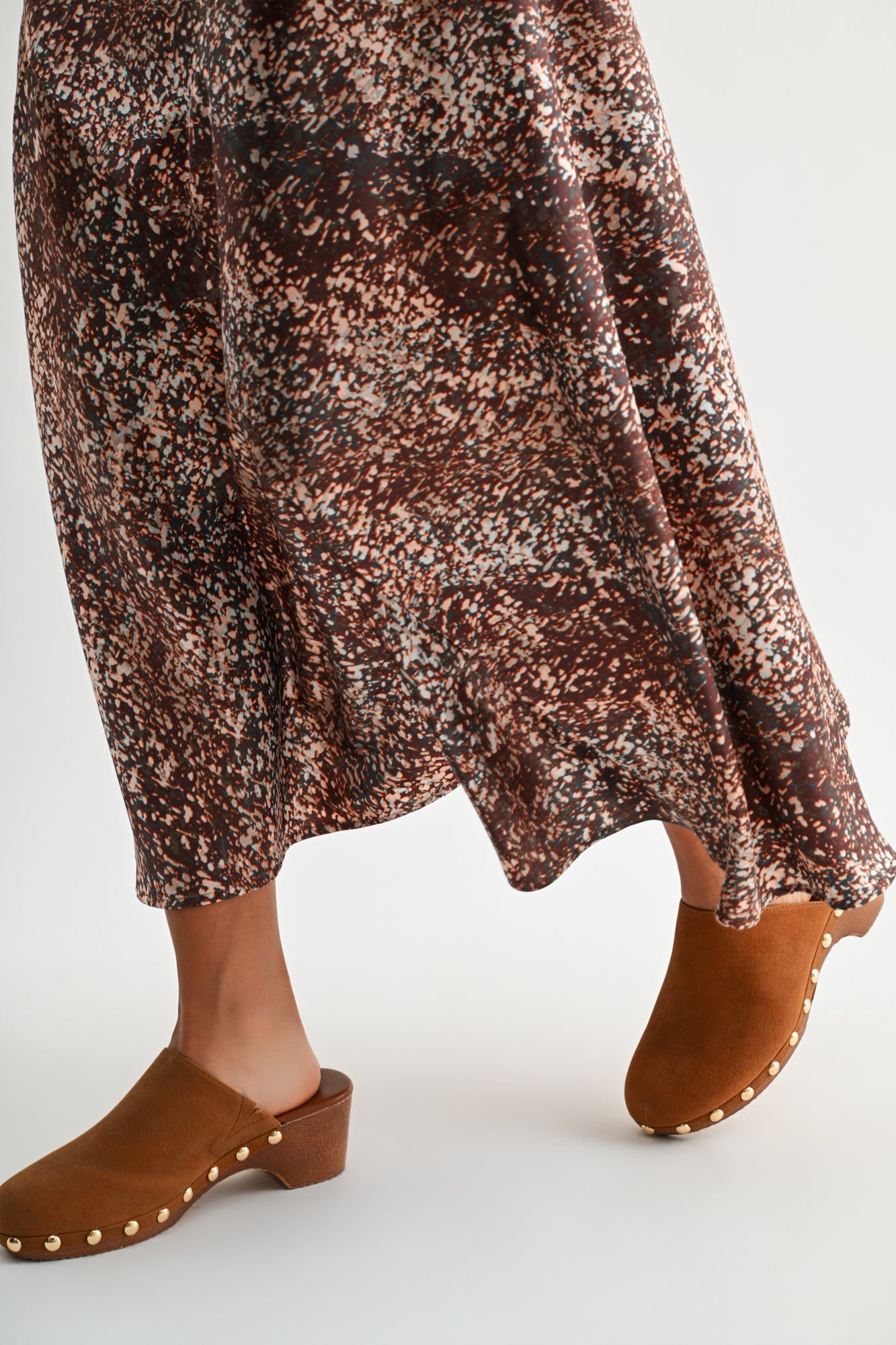 Brown Multi abstract animal print savoy bias maxi skirt