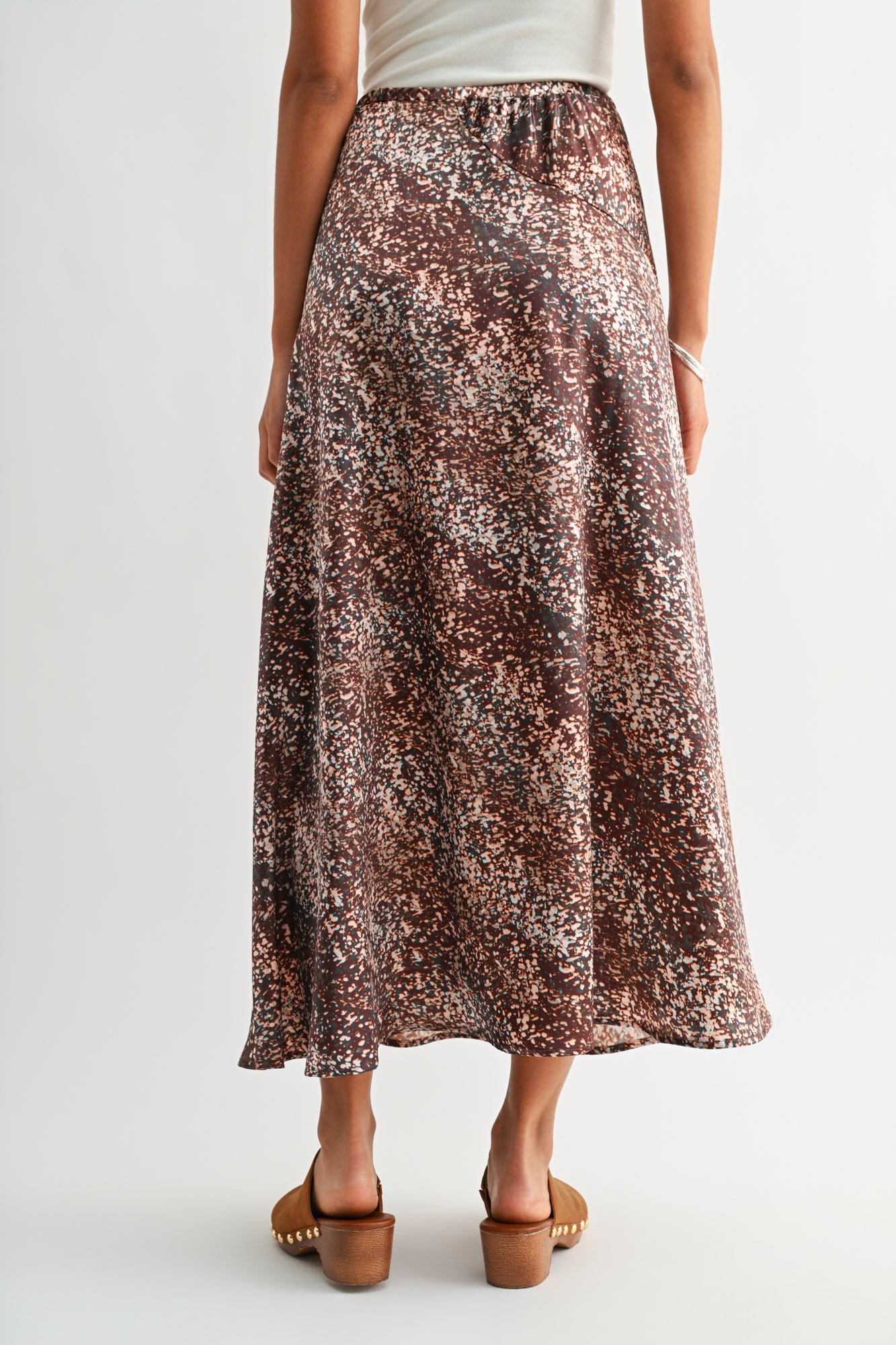 Brown Multi abstract animal print savoy bias maxi skirt