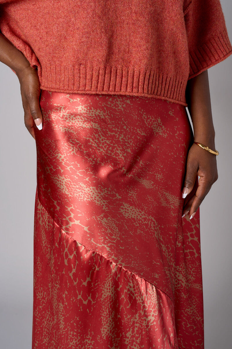 Rust Ochre Multi abstract animal print savoy bias maxi skirt