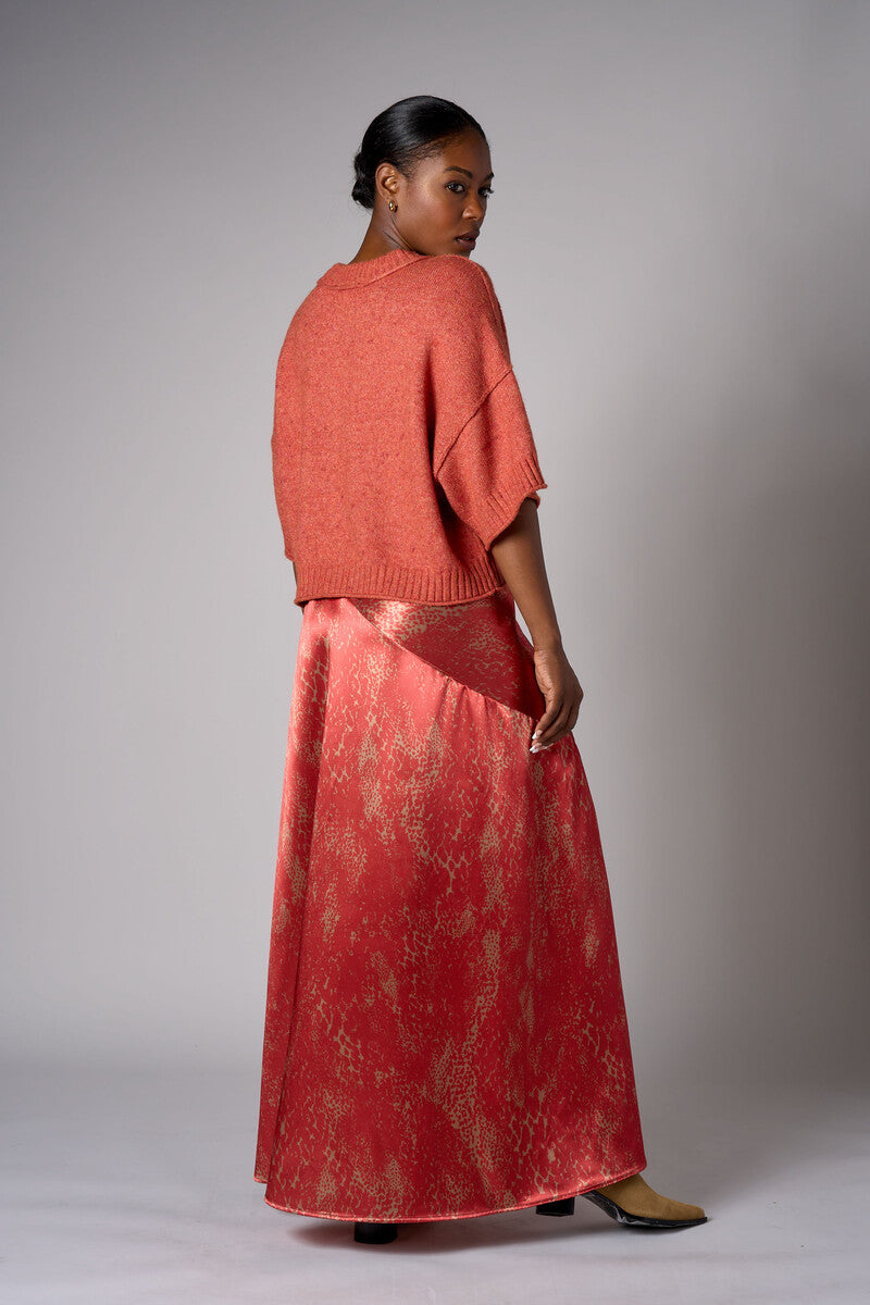 Rust Ochre Multi abstract animal print savoy bias maxi skirt