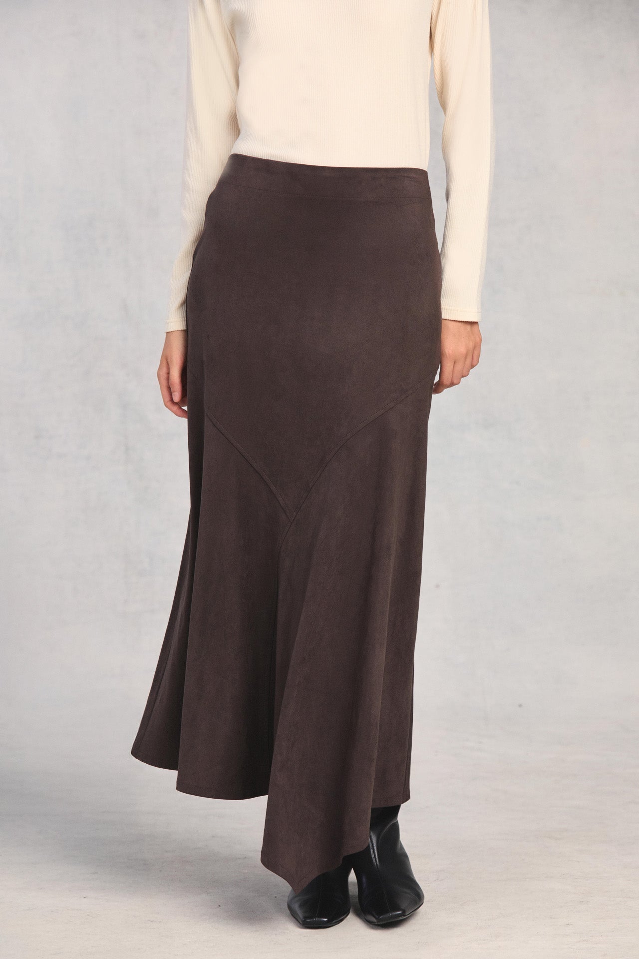 Coffee Asymmetric Midi Skirt
