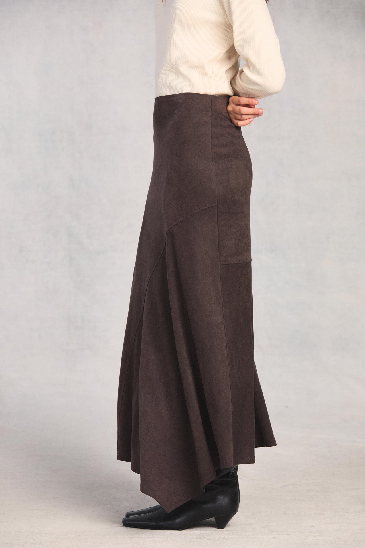 Coffee Asymmetric Midi Skirt
