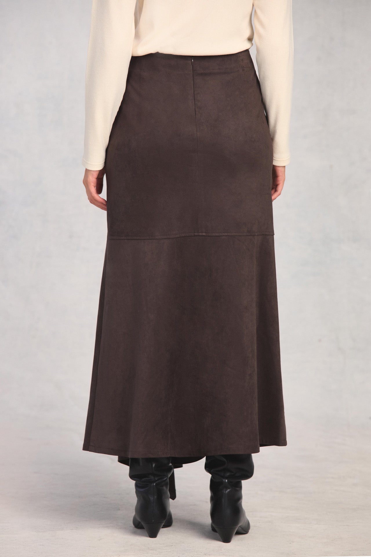 Coffee Asymmetric Midi Skirt
