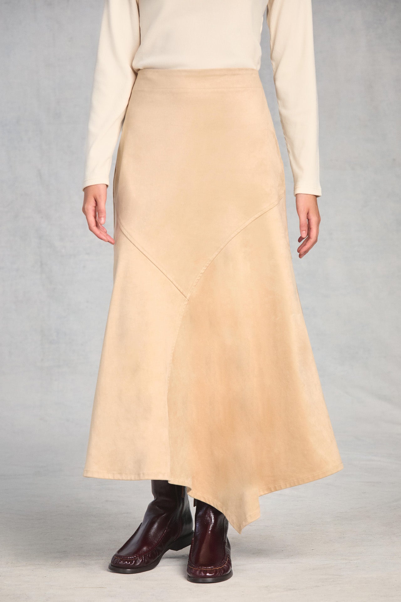 Champagne Asymmetric Midi Skirt
