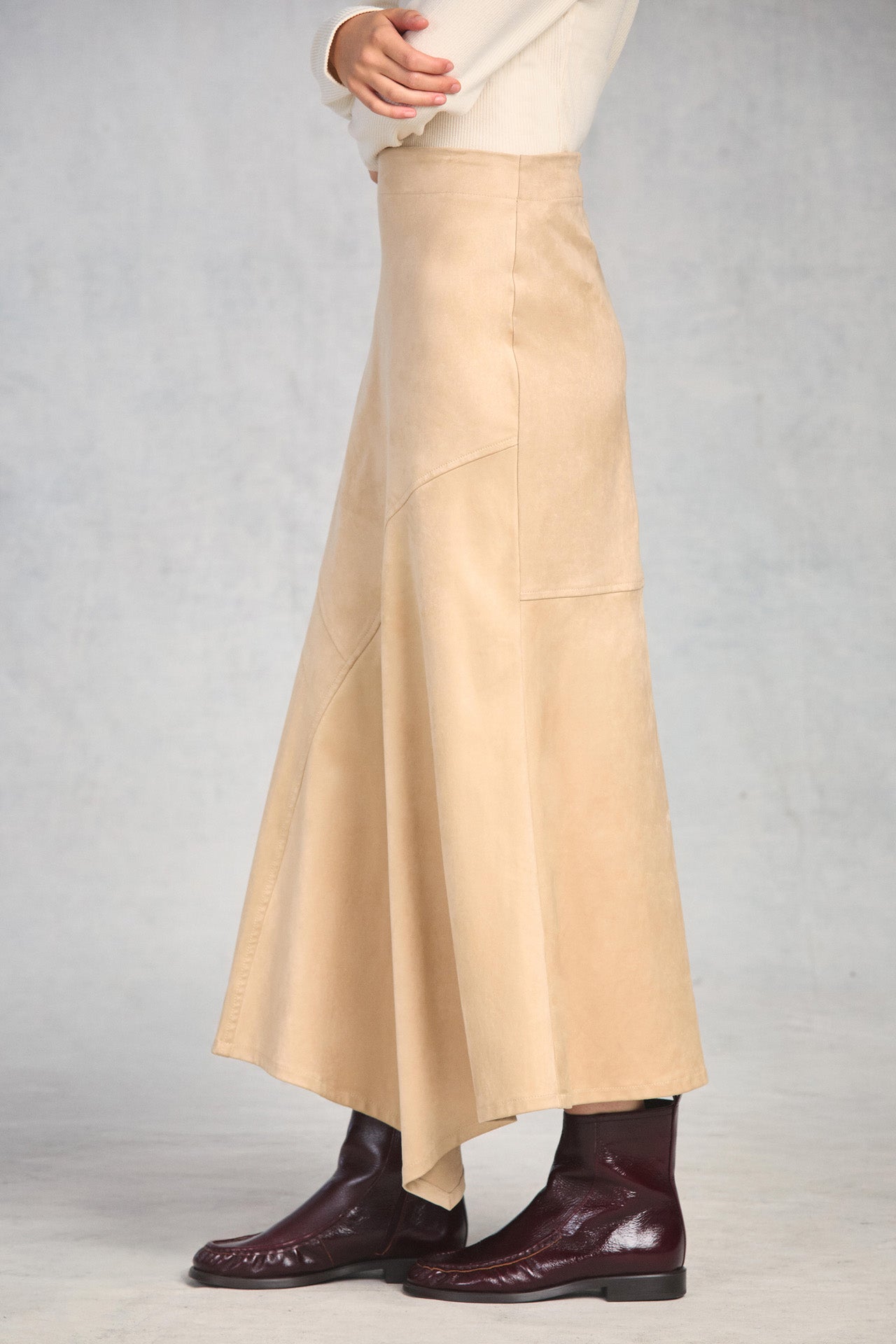 Champagne Asymmetric Midi Skirt
