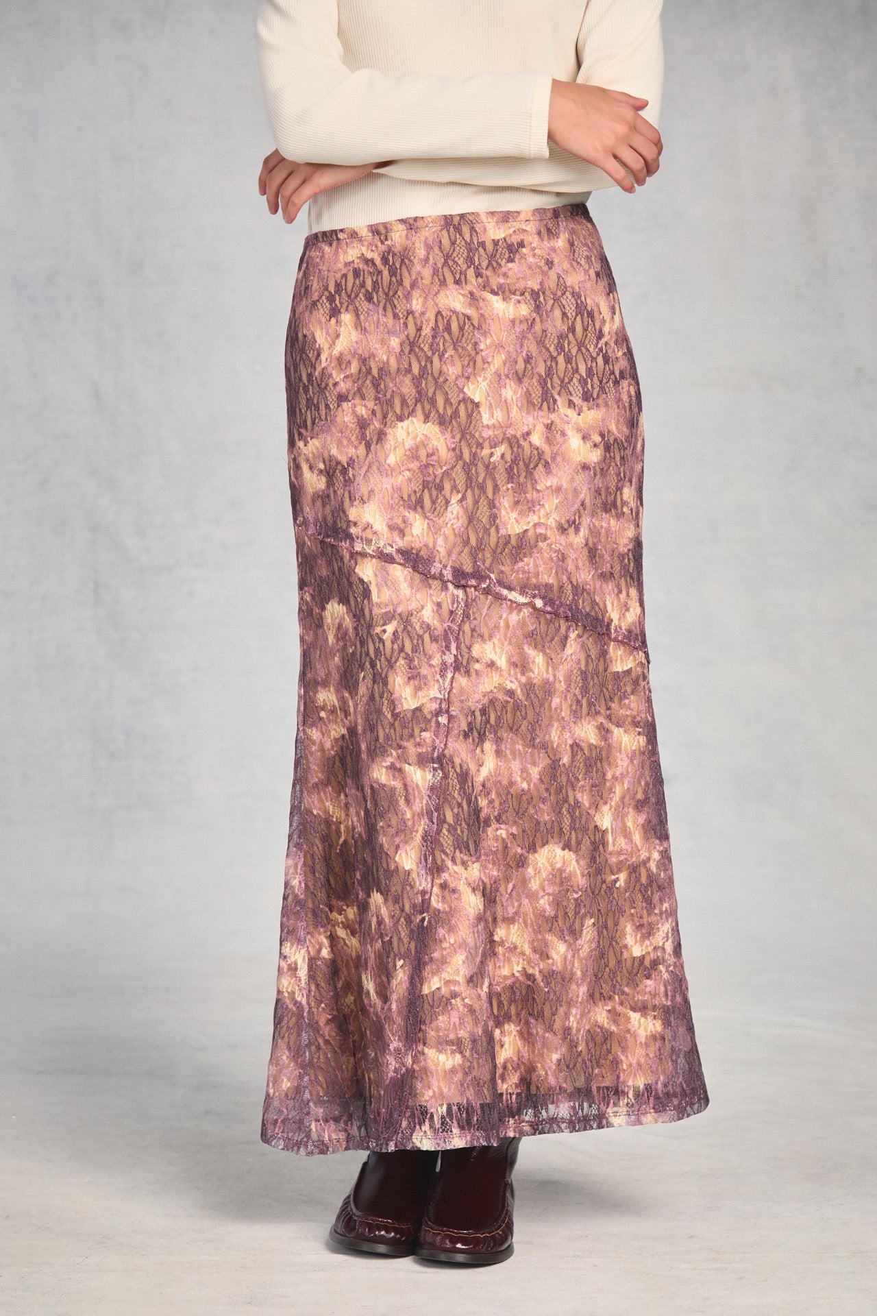 Plum Champaign A-Line Lace Maxi Skirt